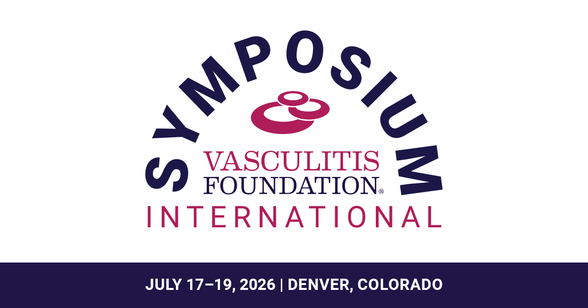 Vasculitis Foundation International Symposium logo with the words “Symposium International” surrounding the Vasculitis Foundation mark, and event details reading “July 17–19, 2026 | Denver, Colorado.”