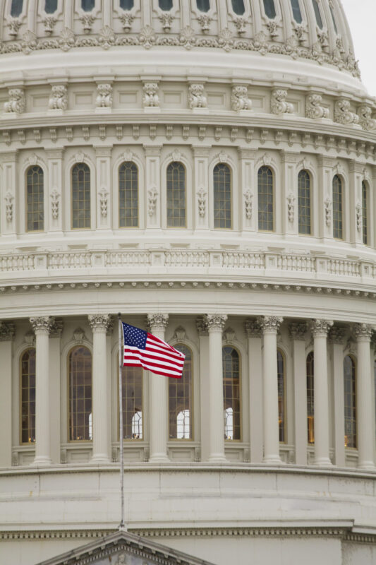 Capitol Building close up US capitol and flag