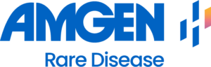 Amgen Rare Disease logo with the word “Amgen” in bold blue letters above the words “Rare Disease” in smaller gray text.