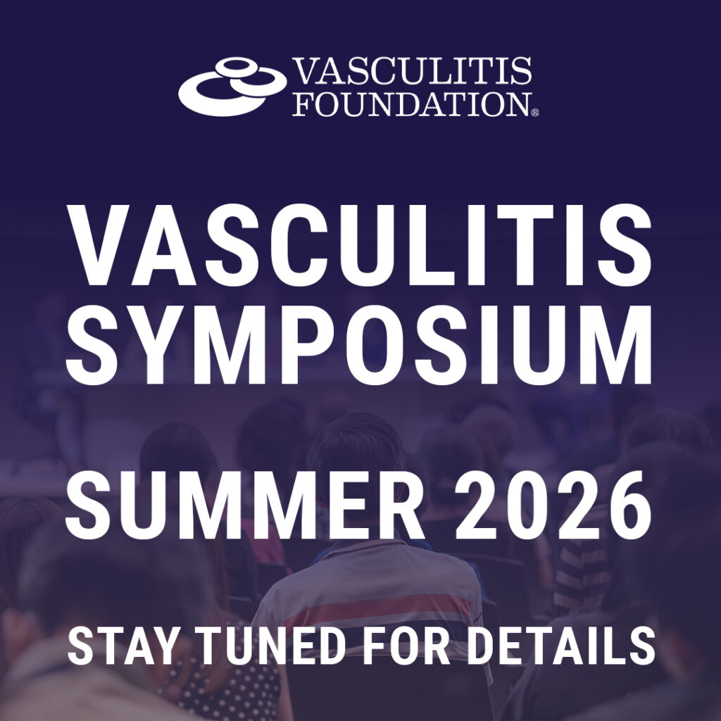 Graphic announcing Vasculitis Symposium Summer 2026 with Vasculitis Foundation logo.