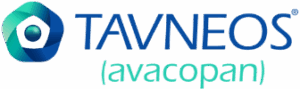 TAVNEOS (avacopan) logo with a blue and teal circular icon and the name “TAVNEOS (avacopan)” in stylized lettering.
