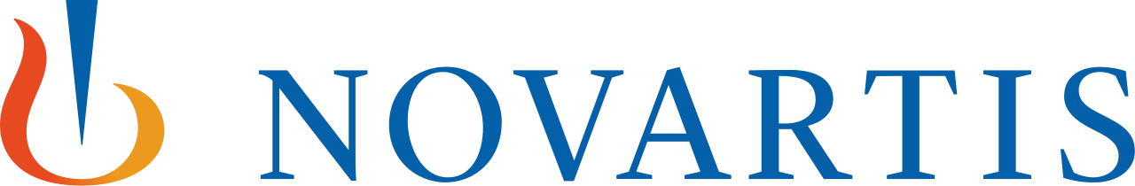 Novartis logo featuring a stylized flame icon in orange and blue next to the word “Novartis” in blue text.