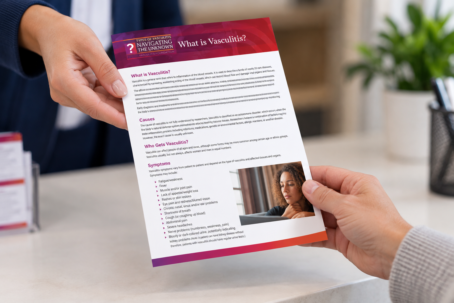 Close up image of general vasculitis brochure