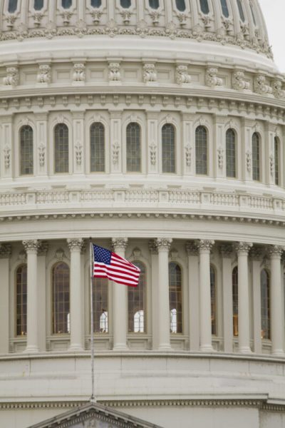 close up US capitol and flag